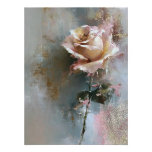 Póster Pintura al óleo de rosa rosa romántica Arte fino