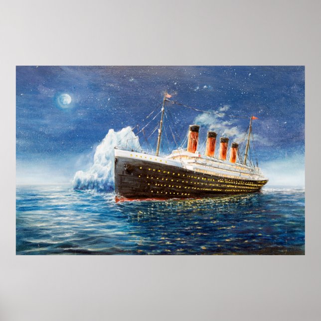 Póster pintura al óleo de Titanic y iceberg en el océano  (Frente)