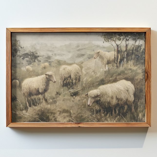 Póster pintura al óleo de un grupo de ovejas pastoreando  (Subido por el creador)
