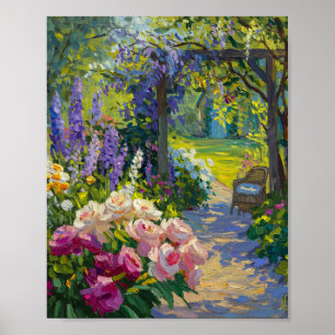Póster Pintura al óleo de un santuario de jardín moteado 