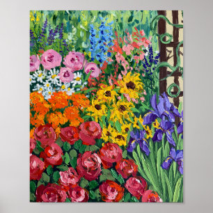 Póster Pintura al óleo de un vibrante jardín de cabaña de