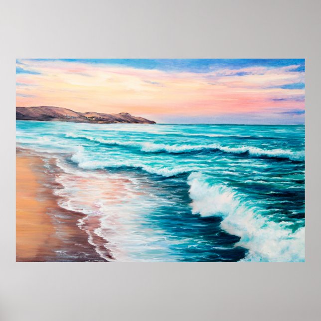 Póster pintura al óleo de una hermosa puesta de sol púrpu (Frente)