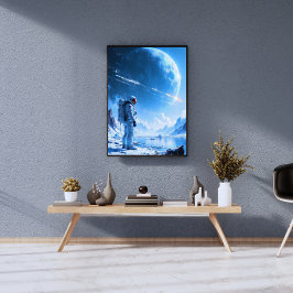 Póster Pintura al óleo del astronauta solitario en el océ