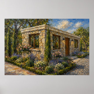 Póster Pintura al óleo del jardín de rosas y lavanda de l