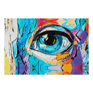Póster Pintura al óleo digital abstracta de ojos hermosos