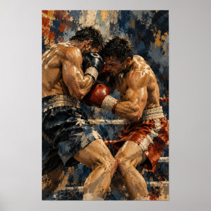 Póster Pintura al óleo expresiva de un intenso combate de