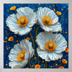 Póster Pintura al óleo floral blanca 🌼 para un hogar tra