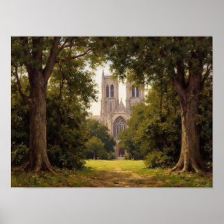 Póster Pintura al óleo impresionista de árboles del parqu