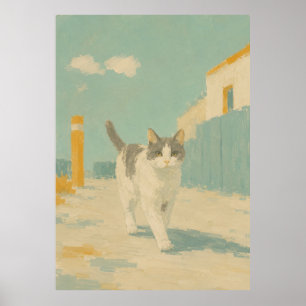 Póster Pintura al óleo impresionista de gato callejero Po