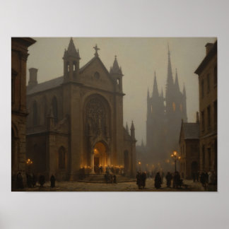 Póster Pintura al óleo impresionista de la calle de la ca