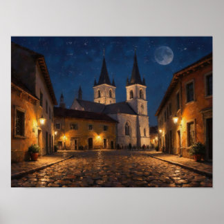 Póster Pintura al óleo impresionista de la calle Night Ch