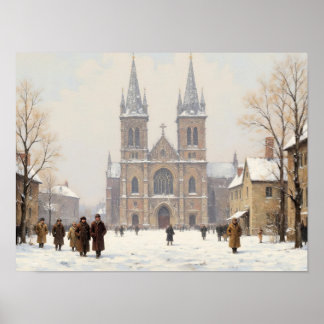 Póster Pintura al óleo impresionista de la plaza de la ca