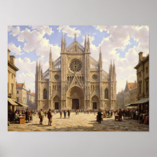 Póster Pintura al óleo impresionista de la plaza de la ca