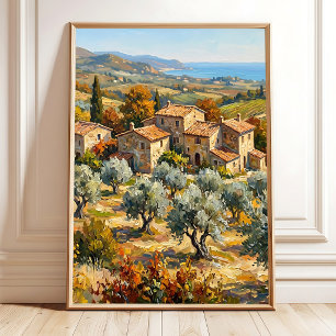 Póster Pintura al óleo impresionista del campo al mediodí