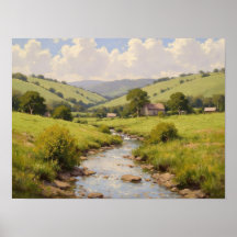 Pintura al óleo impresionista del valle del arroyo