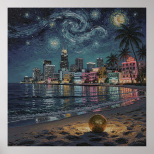 Póster Pintura al óleo nocturna pastel Miami Art Deco Pla