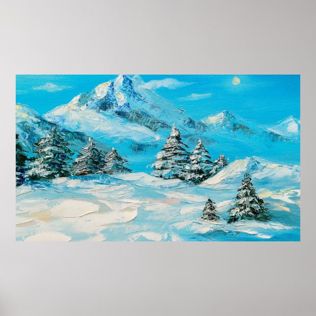Póster pintura al óleo, paisaje de montaña invernal con s (Frente)