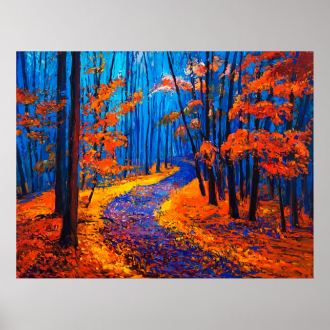 Póster pintura al óleo que muestra el hermoso bosque de o (Frente)