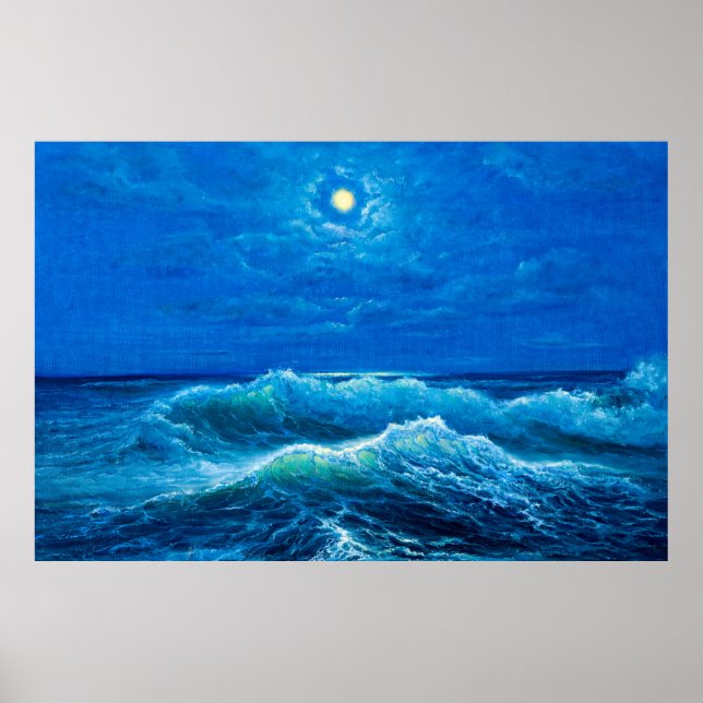 Póster pintura al óleo que muestra olas en el océano o el (Frente)