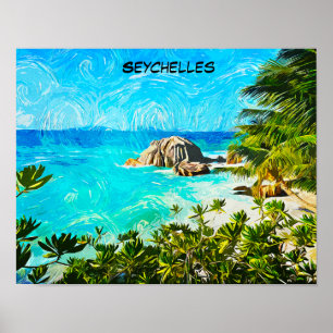 Póster Pintura al óleo tropical de Seychelles – Isla vibr