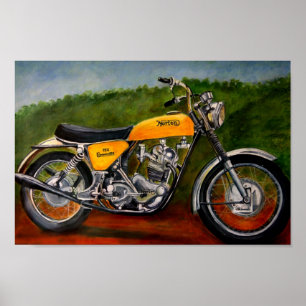 Póster pintura amarilla en moto de norton comando