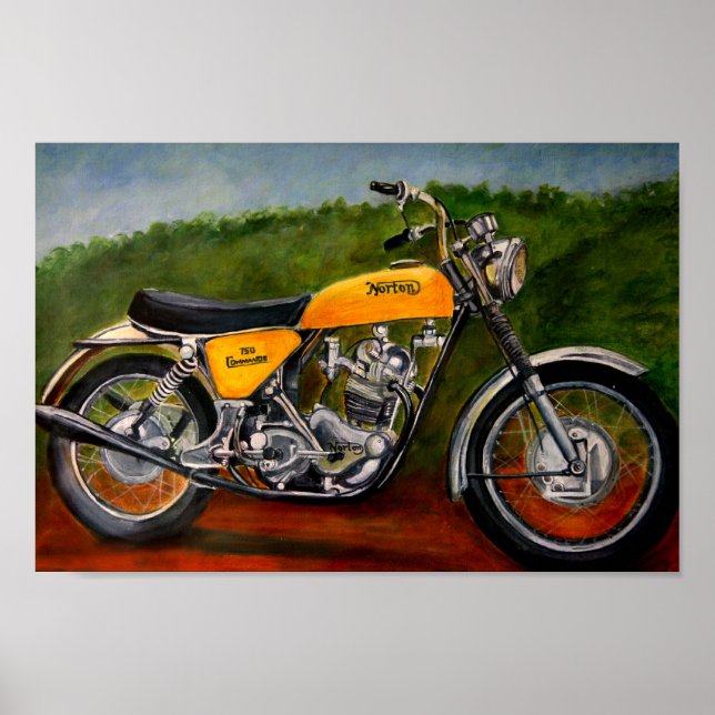 Póster pintura amarilla en moto de norton comando (Frente)