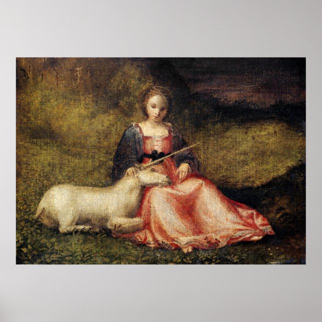 Póster Pintura antigua de Unicornio (Frente)