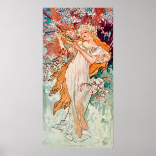 Póster Pintura Art Nouveau de primavera de Alphonse Mucha