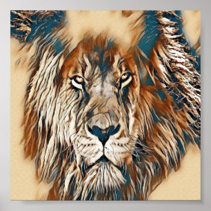 Póster Pintura artística de la cara de león marrón