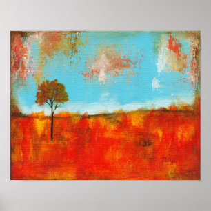 Póster Pintura artística de paisaje abstracto de árbol en