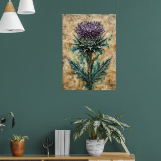 Póster Pintura artística en óleo de cardo escocés P