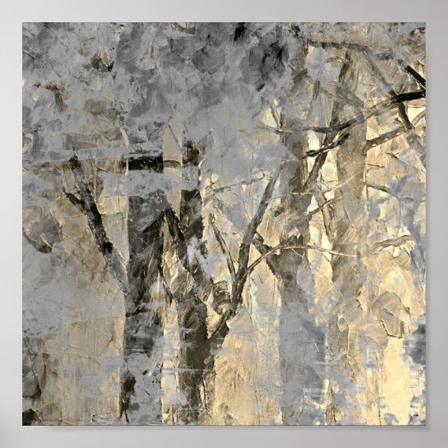 Póster Pintura artística moderna de bosque de niebla (Frente)