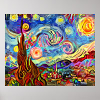 Pintura artística moderna de noche estrellada