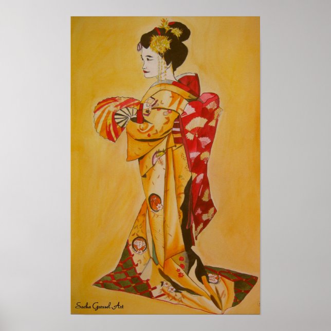 Póster pintura artística original de la acuarela japonesa (Frente)