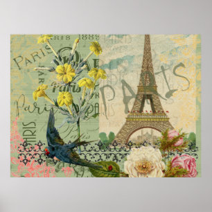 Póster Pintura artística vintage de viaje a París Francia