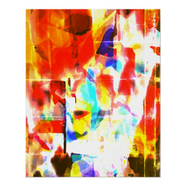 Póster Pintura azul amarillo blanco naranja salpicando di (Anverso)