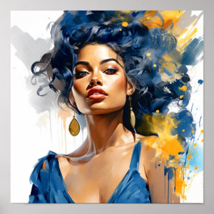 Póster Pintura azul y amarillo de una mujer afroamericana