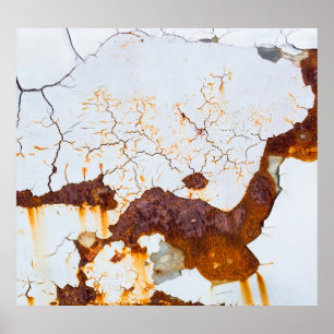 Póster Pintura blanca agrietada, coche oxidado.