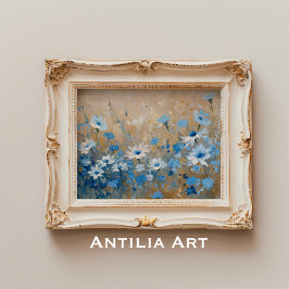 Póster Pintura botánica de campo de flor silvestre azul v