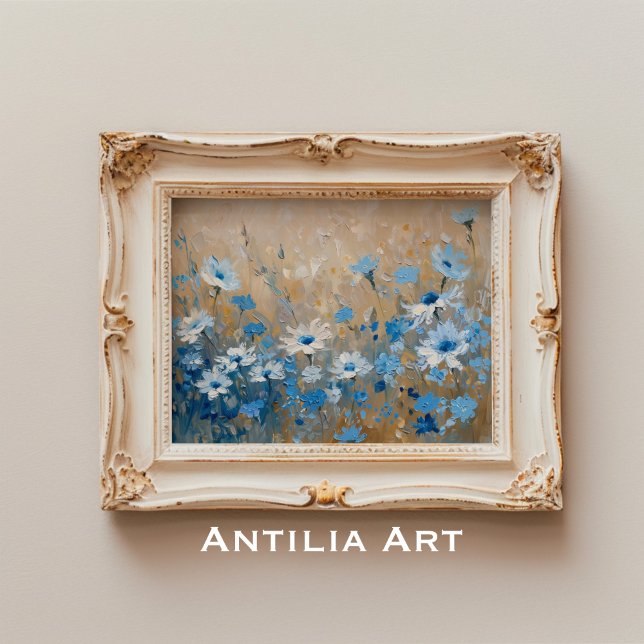 Póster Pintura botánica de campo de flor silvestre azul v (Subido por el creador)