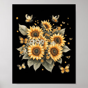 Póster Pintura Botánica Del Bouquet De Girasol