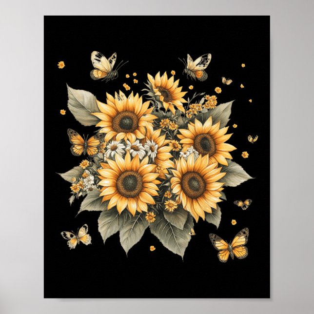 Póster Pintura Botánica Del Bouquet De Girasol (Frente)