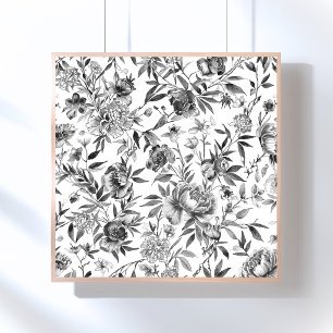 Póster Pintura botánica floral de acuarela Chinoiserie