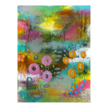 Pintura Botánica Floral de Jardín de Flores Abstra