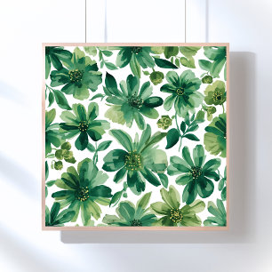 Póster Pintura botánica floral de jardín verde en acuarel