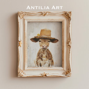 Póster Pintura caprichosa de vaca animal de granja terner