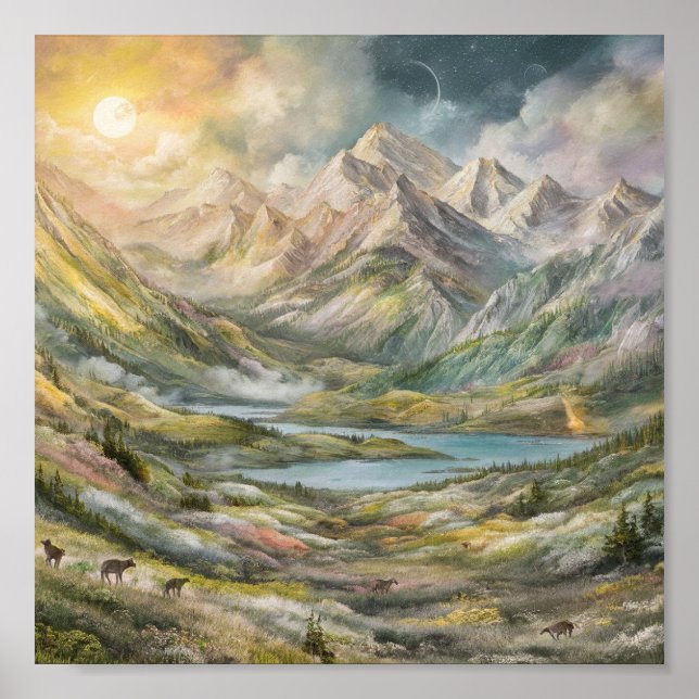 Póster Pintura cautivadora de escenas de montaña (Frente)
