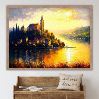 Póster Pintura cautivadora del paisaje de la puesta de so