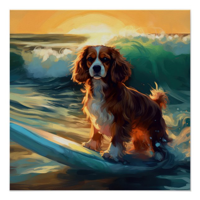 Póster Pintura Cavalier King Beach para surf (Anverso)