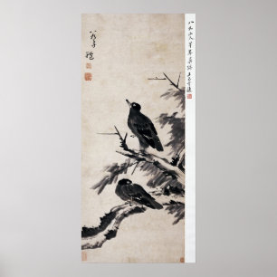 Póster Pintura china antigua, naturaleza, pájaro